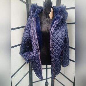 Navy Quilted Women's Jacket With Rose Gold Hardware